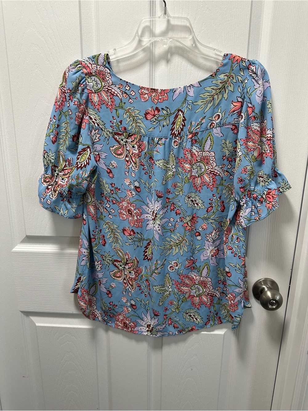 LOFT Sky Blue Floral Flutter-Sleeve Top - Picture 3 of 4